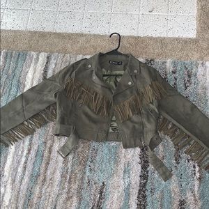 Woman Green fringe suede jacket